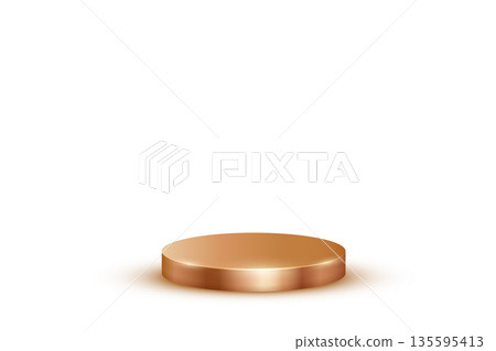Bronze podium for awards or product display vector illustration. Empty 3d copper stage on white background. Luxury elegant platform for cosmetics presentation, ceremony pedestal for winners Bronze podium for awards or product display vector illustration. Empty 3d copper stage on white background. Luxury elegant platform for cosmetics presentation, ceremony pedestal for winners 135595413