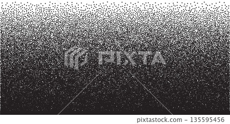 Grain noise black dots pattern with gradient. Grainy fade background. Abstract stipple halftone vector illustration with grunge effect of sand pattern. Retro art dotwork design 135595456