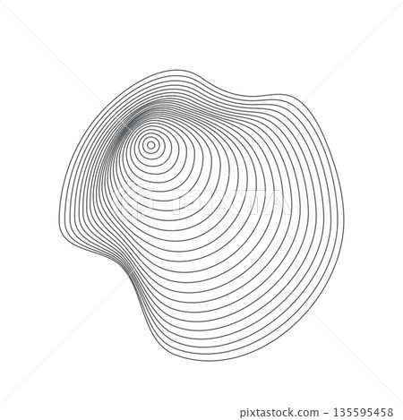 Abstract organic ripple line shape pattern vector. Topography circle. Liquid irregular ring. Fluid geometric shape. Dynamic wavy black form isolated on white background. Graphic flow element 135595458