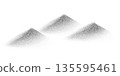 Sand dune mountains landscape. Grain noise stipple pattern background. Abstract hills in black noise dotted lines with grainy effect. Vector illustration isolated on white 135595461
