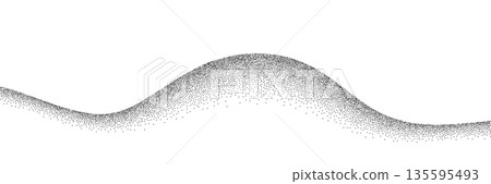 Sand grain texture wavy pattern background. Abstract dot stipple wave, black noise dotted line, sand texture, grainy effect, vector illustration isolated on white 135595493