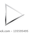 Silver triangle photo frame on white background. Steel play button. Blank space for picture, painting, card. 3d realistic chrome empty template vector illustration. Simple object mockup 135595495