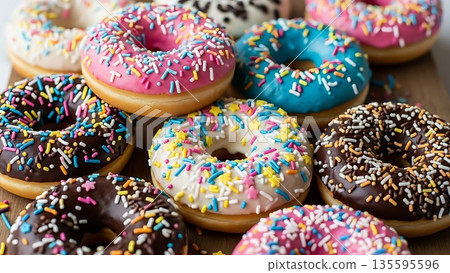 colorful donuts on a black background colorful donuts on a black background 135595596