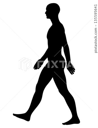 Silhouette of a man walking with good posture and waving his hand, full body sideways, monochrome Silhouette of a man walking with good posture and waving his hand, full body sideways, monochrome 135595641