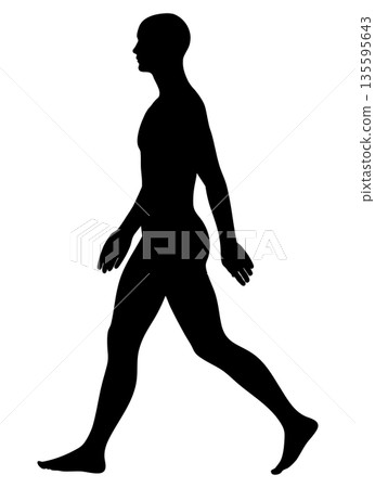 Silhouette of a man walking with a beautiful posture, full body sideways, monochrome Silhouette of a man walking with a beautiful posture, full body sideways, monochrome 135595643