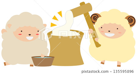 Cute illustration material of the zodiac sheep making mochi 135595896