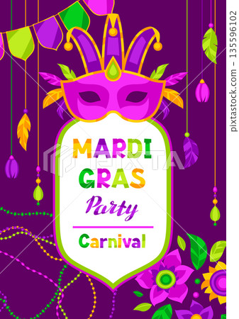 Mardi Gras party background. Carnival illustration for traditional holiday or festival. 135596102