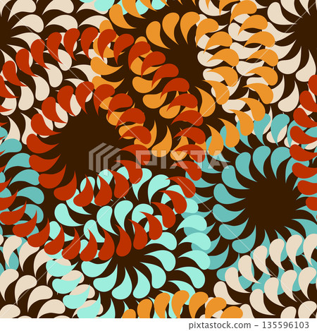 Seamless pattern with abstract flowers. Endless print stylized plants with drop petals. 135596103