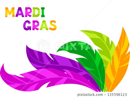 Mardi Gras party background with feathers. Carnival illustration for traditional holiday or festival. 135596123
