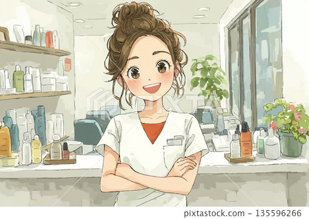 美優系列：美容院裡笑容燦爛的女員工 | 顧客服務與招募插圖 135596266