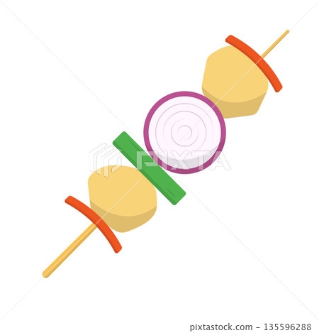 Chicken Skewer with Onion Flat Illustration. Clean Icon Design Element on Isolated White Background Chicken Skewer with Onion Flat Illustration. Clean Icon Design Element on Isolated White Background 135596288