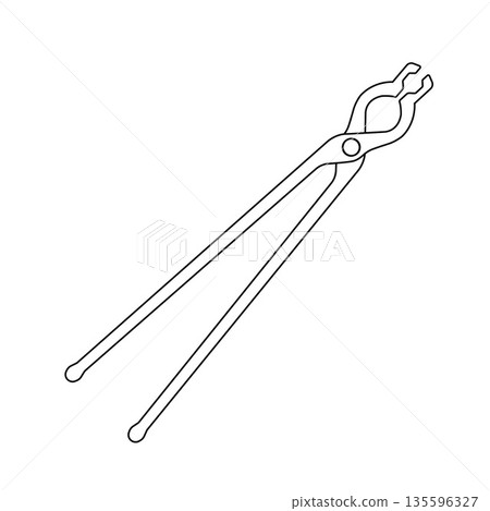 Blacksmith Tongs Outline Icon Illustration on White Background 135596327