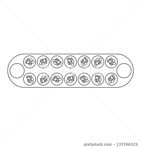 Mancala Traditional Board Game Outline Icon Illustration on White Background 135596329