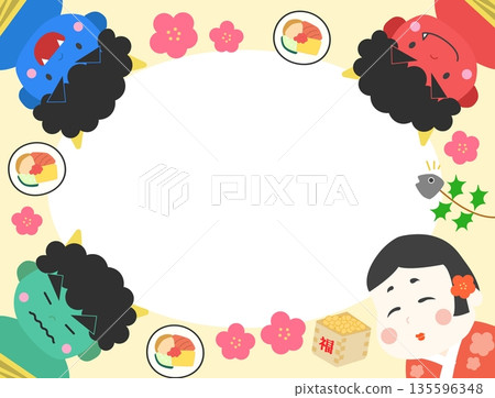 節分素材:惡魔、禦福、節分素材、邊框背景素材、黃色 節分素材:惡魔、禦福、節分素材、邊框背景素材、黃色 135596348