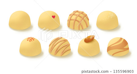 Illustration material set of hemispherical white chocolate Illustration material set of hemispherical white chocolate 135596903