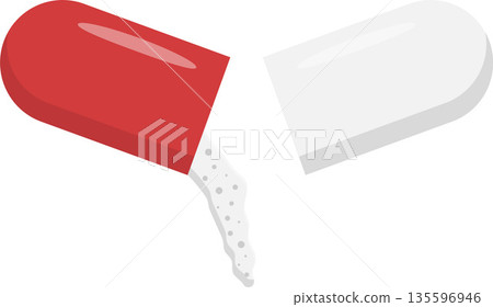 Opened Capsule Medicine Flat Illustration. Clean Icon Design Element on Transparent Background Opened Capsule Medicine Flat Illustration. Clean Icon Design Element on Transparent Background 135596946