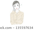 一個女人歪著頭，手摀著臉。 135597634