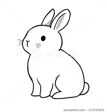 Little cute bunny, vector line art. Black outline hand drawn rabbit isolated om white background Little cute bunny, vector line art. Black outline hand drawn rabbit isolated om white background 135597691