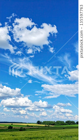 AI Image: Blue sky and green grassland 135597763