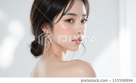 A woman with clear and moisturized skin. Beauty portrait. Skin care. 135598894