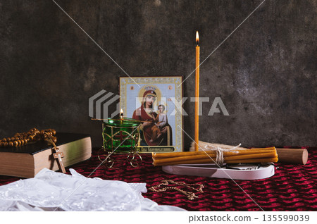 Orthodox church attributes for a home prayer room 135599039