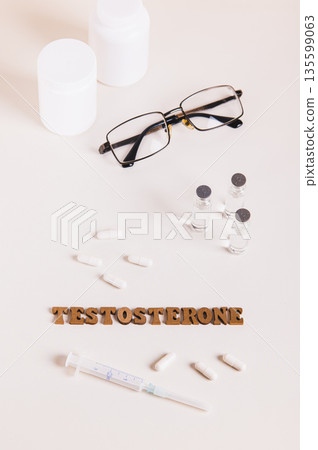 Concept of testosterone therapy for women with the help of medications vertical view 135599063