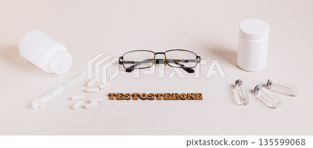 Syringe, ampoules and capsules for regulating testosterone levels web banner 135599068