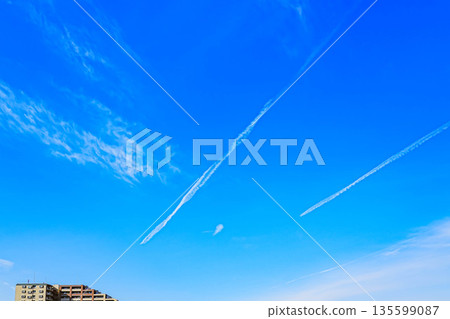 A blue sky with an aircraft A blue sky with an aircraft 135599087