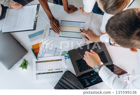 Top view of hands of business people 135599136