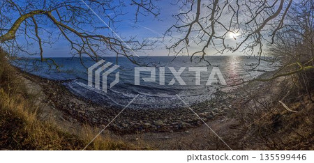 Panoramic view of Baltic Sea and steep coast 135599446