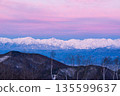 The Northern Alps Morgenrot before dawn from Minenohara Plateau in winter 135599637