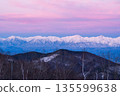 The Northern Alps Morgenrot before dawn from Minenohara Plateau in winter 135599638