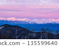 The Northern Alps Morgenrot before dawn from Minenohara Plateau in winter 135599640