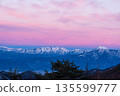 The Togakushi mountain range before dawn from Minenohara Plateau in winter 135599777