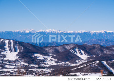 The Northern Alps from the hiking trail of Mt. Nekodake in winter The Northern Alps from the hiking trail of Mt. Nekodake in winter 135599994