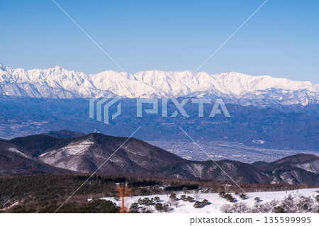 The Northern Alps from the hiking trail of Mt. Nekodake in winter The Northern Alps from the hiking trail of Mt. Nekodake in winter 135599995
