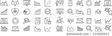 關於統計資料的向量單色線條圖示集 關於統計資料的向量單色線條圖示集 135600415