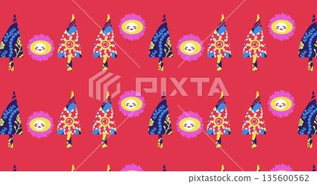 Trees vector seamless pattern. It is located 135600562