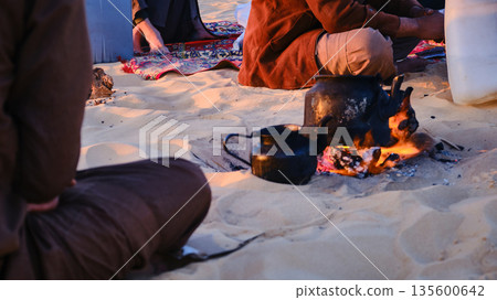 Bedouin Campfire Tea on Desert Sand Bedouin Campfire Tea on Desert Sand 135600642