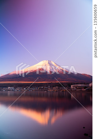 [Yamanashi Prefecture] Mt. Fuji dyed in the morning glow, upside-down Mt. Fuji, and red Mt. Fuji 135600659