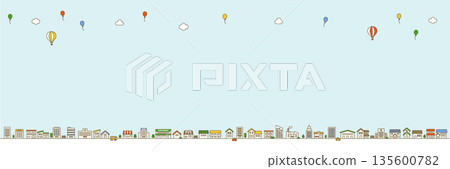 Cute cityscape background illustration material, horizontal, copy space 135600782