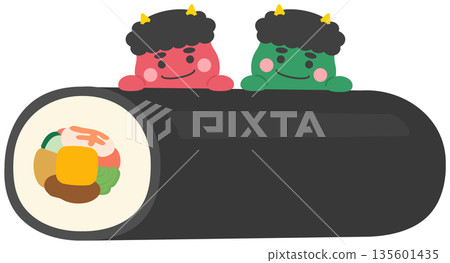 節分妖怪和江方卷，紅色和綠色妖怪 135601435