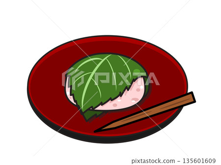 托盤上的櫻花年糕插圖 135601609