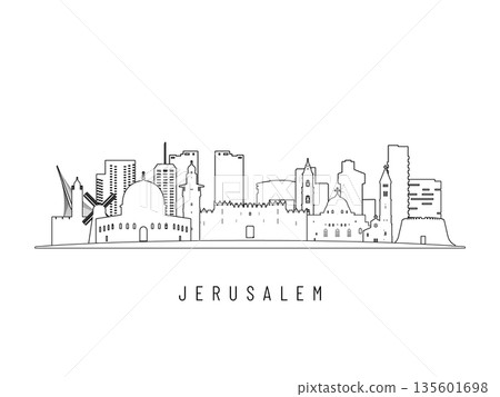 Detailed Jerusalem skyline vector illustration.  135601698