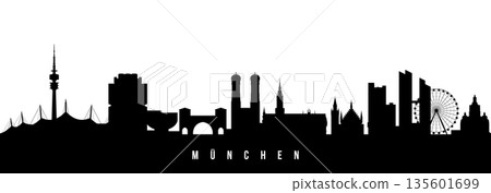 Vector silhouette illustration of Munchen city urban skyline. Vector silhouette illustration of Munchen city urban skyline. 135601699