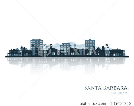 Santa Barbara skyline silhouette with reflection.  135601700