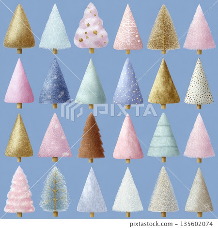 Colorful artistic christmas trees on blue background Colorful artistic christmas trees on blue background 135602074