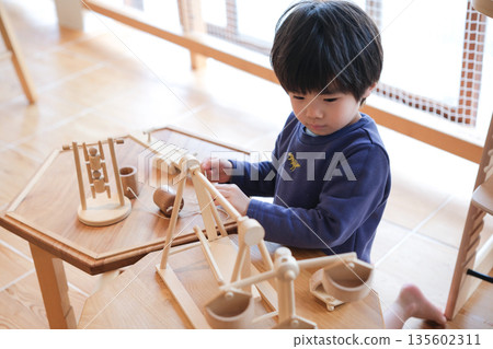 Children playing with wooden toys 135602311