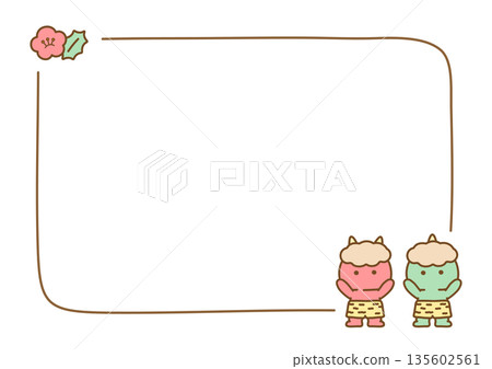 Cute Setsubun frame, hand-drawn lines and red and green demons 135602561