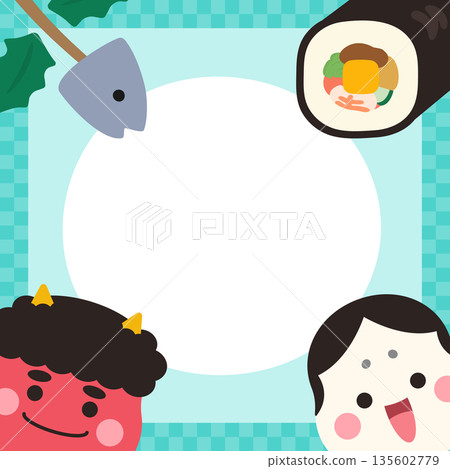 Setsubun square banner background, light blue Setsubun square banner background, light blue 135602779